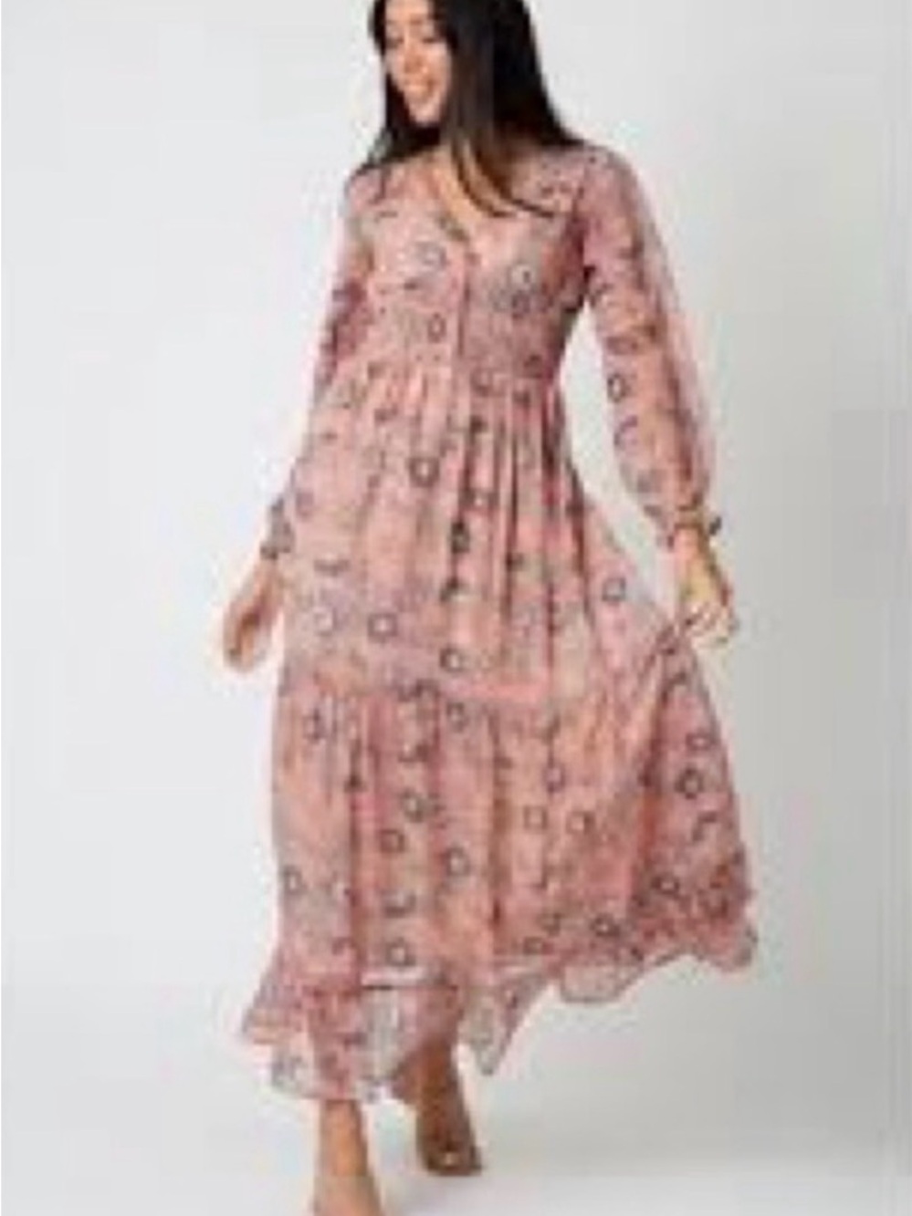 Patrons of Peace Pink Floral Long-Sleeve Maxi Dress - XS